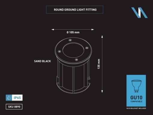 GU10 Ground spotlight round sand black - Image 4