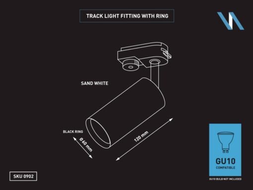 track light spot GU10 fixture cylinder sand white with black rotating head with ring - Image 5