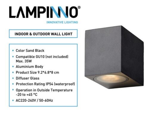 Wall lamp modern rectangular GU10 fitting sand black waterproof - Image 7