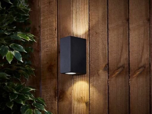 Wall lamp modern rectangular GU10 duo fitting sand black waterproof - Image 2