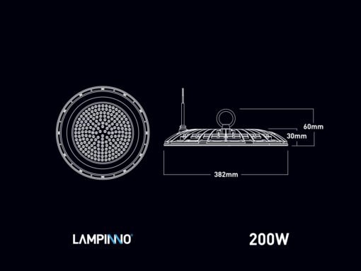 200W SMD LED UFO Highbay waterproof 3000K with Lens - Image 4