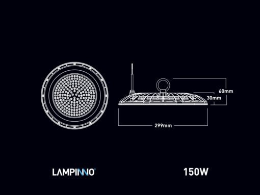 150W SMD LED UFO Highbay waterproof 3000K with Lens - Image 4