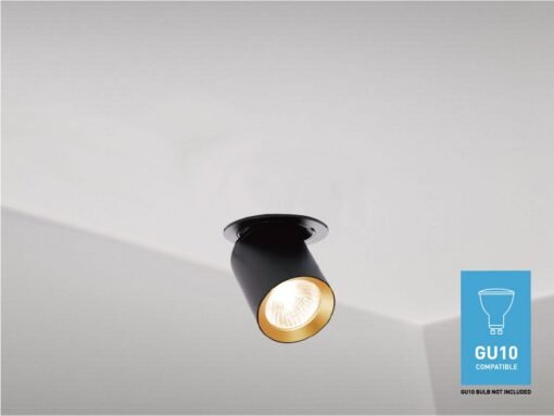 GU10 Recessed spotlight fixture cylinder sand black and gold rotatable - Image 3