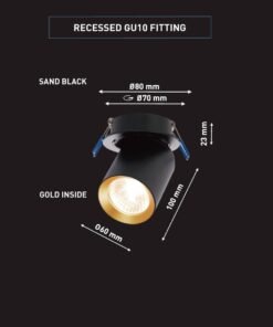 Alternative view of GU10 Recessed spotlight fixture cylinder sand black and gold rotatable