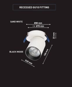 Alternative view of GU10 Recessed spotlight fixture cylinder sand white and black rotatable