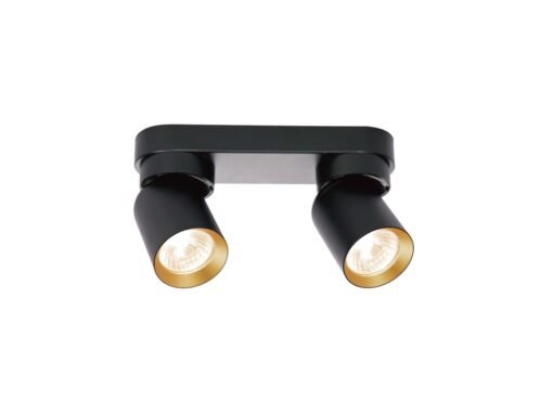 GU10 Surface-mounted spotlight fixture double cylinder sand black and gold rotatable