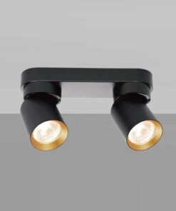 Alternative view of GU10 Surface-mounted spotlight fixture double cylinder sand black and gold rotatable