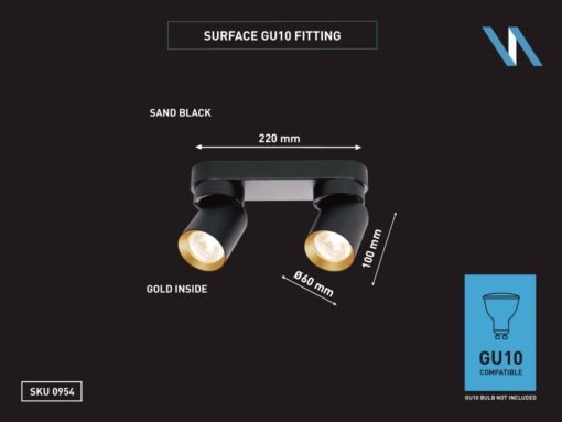 GU10 Surface-mounted spotlight fixture double cylinder sand black and gold rotatable - Image 3