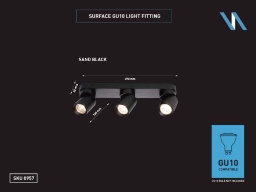 GU10 Surface-mounted spotlight fixture triple cylinder sand black rotatable - Image 3