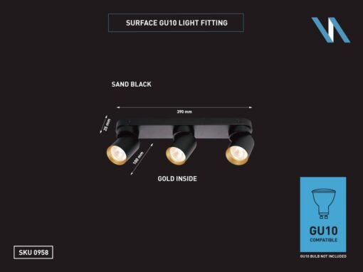 GU10 Surface-mounted spotlight fixture triple cylinder sand black and gold rotatable - Image 3