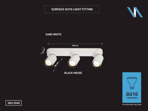 GU10 Surface-mounted spotlight fixture triple cylinder sand white and black rotatable - Image 3