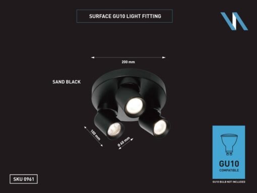 Round GU10 Surface-mounted spotlight fixture triple cylinder sand black rotatable - Image 3