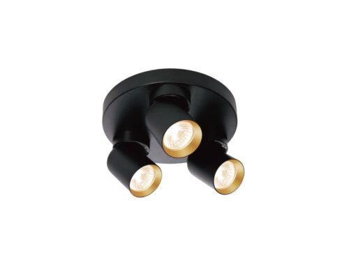 Round GU10 Surface-mounted spotlight fixture triple cylinder sand black and gold rotatable