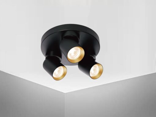 Round GU10 Surface-mounted spotlight fixture triple cylinder sand black and gold rotatable - Image 2