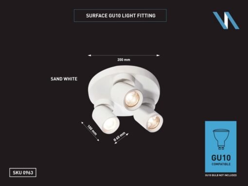 Round GU10 Surface-mounted spotlight fixture triple cylinder sand white rotatable - Image 3