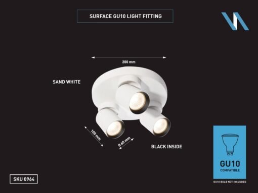 Round GU10 Surface-mounted spotlight fixture triple cylinder sand white and black rotatable - Image 2