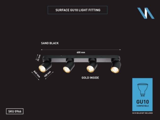 GU10 Surface-mounted spotlight fixture 4 cylinder sand black and gold rotatable - Image 2