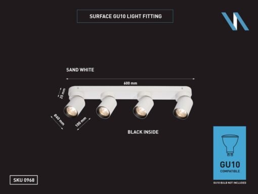 GU10 Surface-mounted spotlight fixture 4 cylinder sand white and black rotatable - Image 3