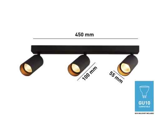 Surface-mounted spotlight GU10 Fixture triple cylinder sand black rotatable - Image 4