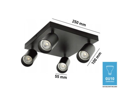 GU10 Square Surface-mounted spotlight Fixture 4 cylinders sand black rotatable - Image 3