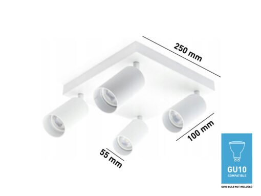 GU10 Square Surface-mounted spotlight Fixture 4 cylinders sand white rotatable - Image 4