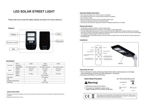 Solar 750lm LED Streetlight with Sensor and Remote Control - Image 6