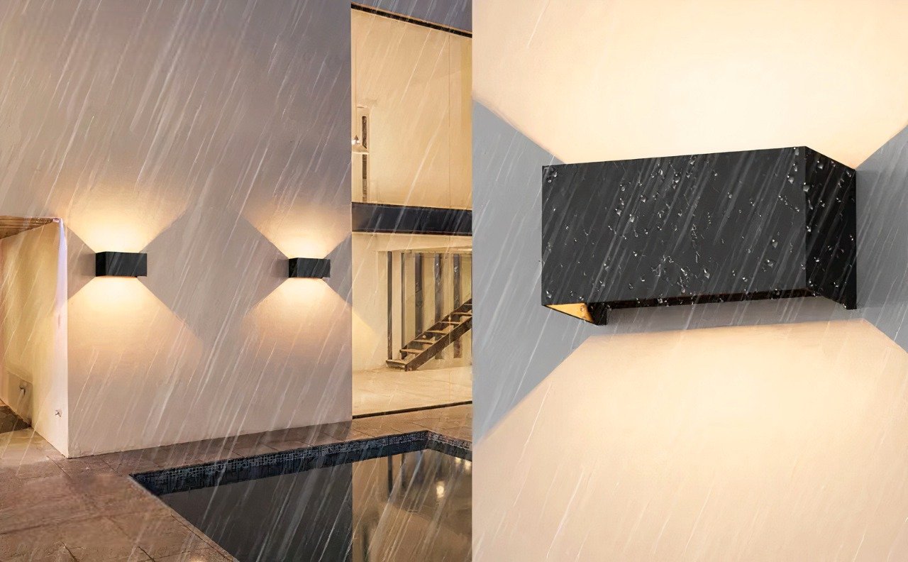 12W LED Sand Black Wall lamp Rectangular Double Duo light 3000K Waterproof - Image 4