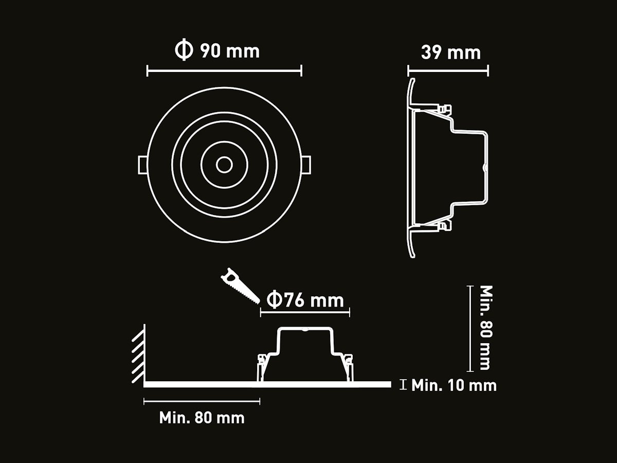 4.9W SMD LED Recessed Spotlight 6000K Matt Black with Lens - Image 7