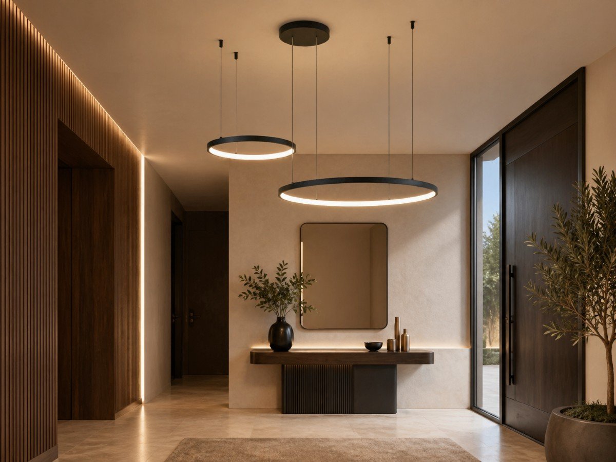 Orien Design Pendant Lamp Sand Black 80cm & 40cm Duo Ring 50W LED CCT 3 Colors & 3 Step Dimming - Image 3