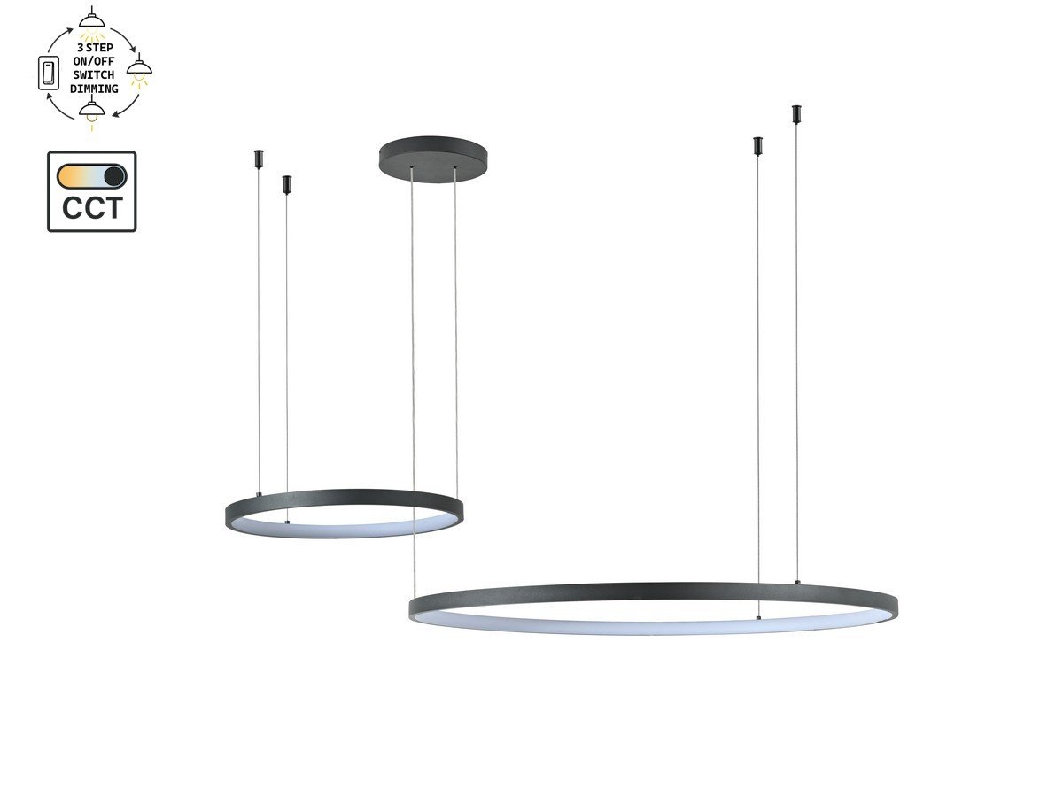 Orien Design Pendant Lamp Sand Black 80cm & 40cm Duo Ring 50W LED CCT 3 Colors & 3 Step Dimming - Image 2