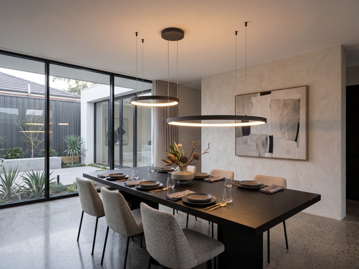 Orien Design Pendant Lamp Sand Black 80cm & 40cm Duo Ring 50W LED CCT 3 Colors & 3 Step Dimming - Image 4