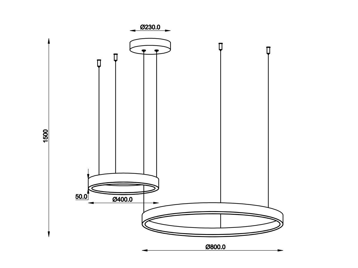 Duora Design Pendant Lamp Sand Black 80cm & 40cm Duo Ring 60W LED CCT 3 Colors & 3 Step Dimming - Image 4