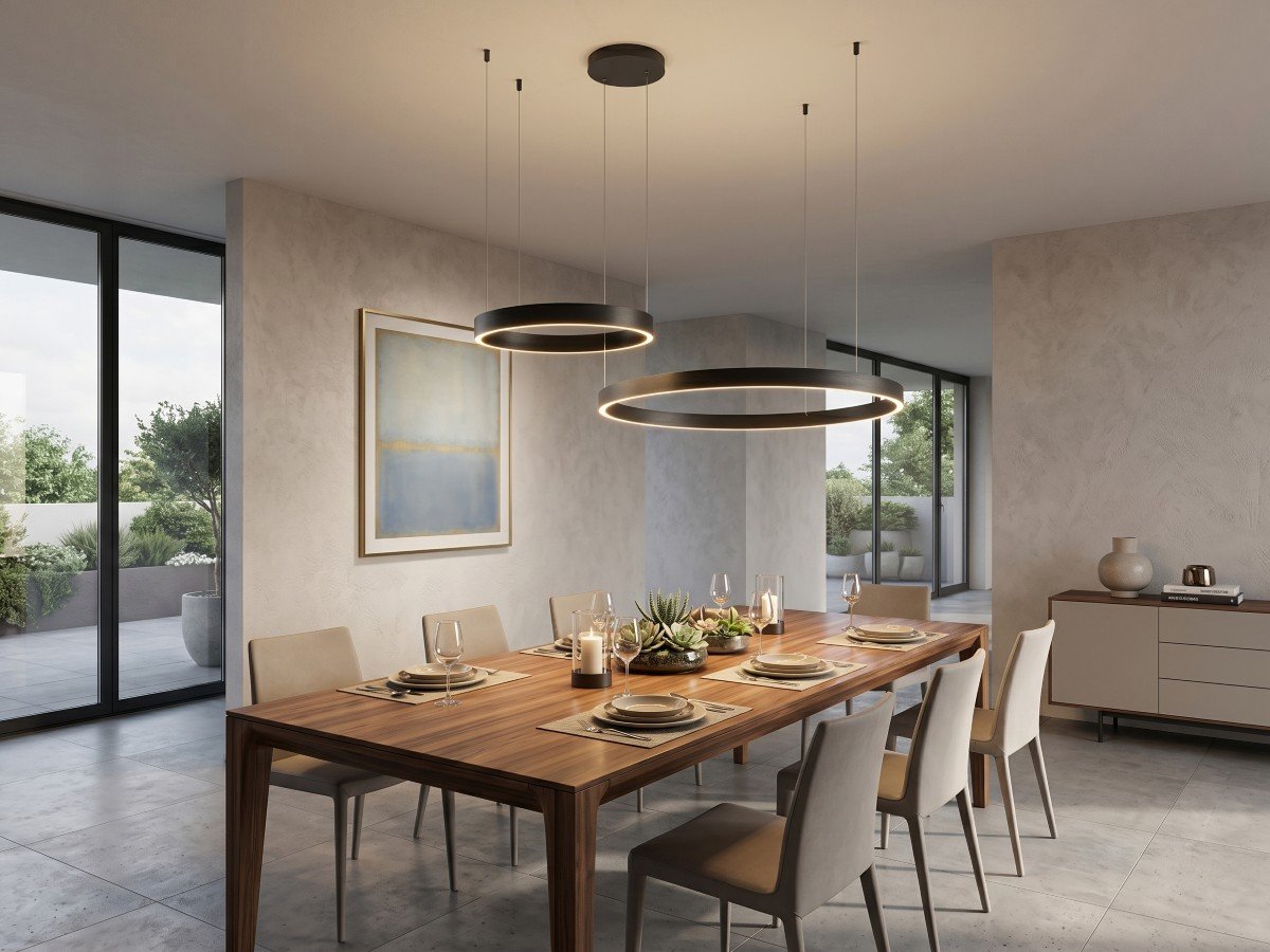 Duora Design Pendant Lamp Sand Black 80cm & 40cm Duo Ring 60W LED CCT 3 Colors & 3 Step Dimming - Image 2