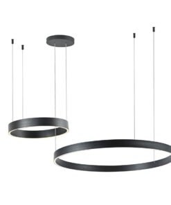 Duora Design Pendant Lamp Sand Black 80cm & 40cm Duo Ring 60W LED CCT 3 Colors & 3 Step Dimming