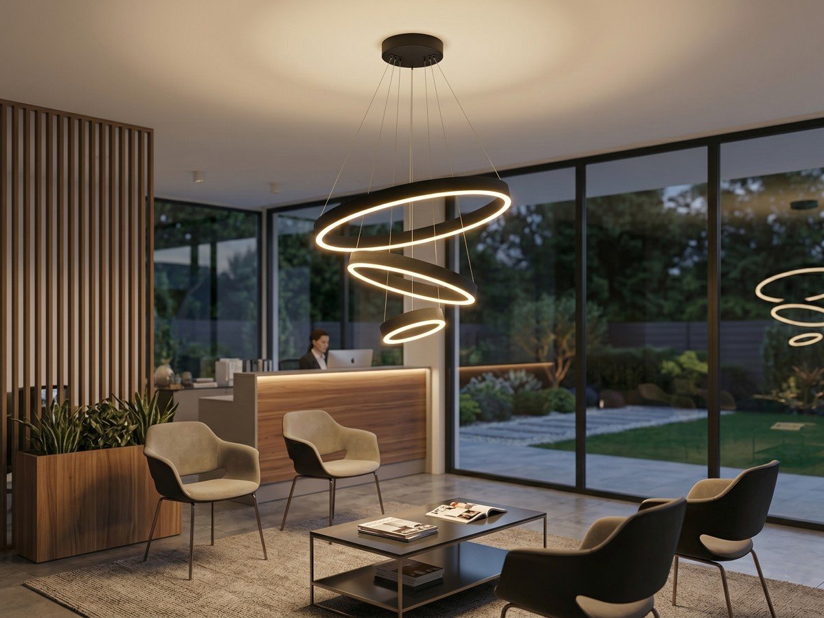 Duora Design Pendant Lamp Sand Black 20cm & 40cm & 60cm Trio Ring 60W LED CCT 3 Colors & 3 Step Dimming - Image 3