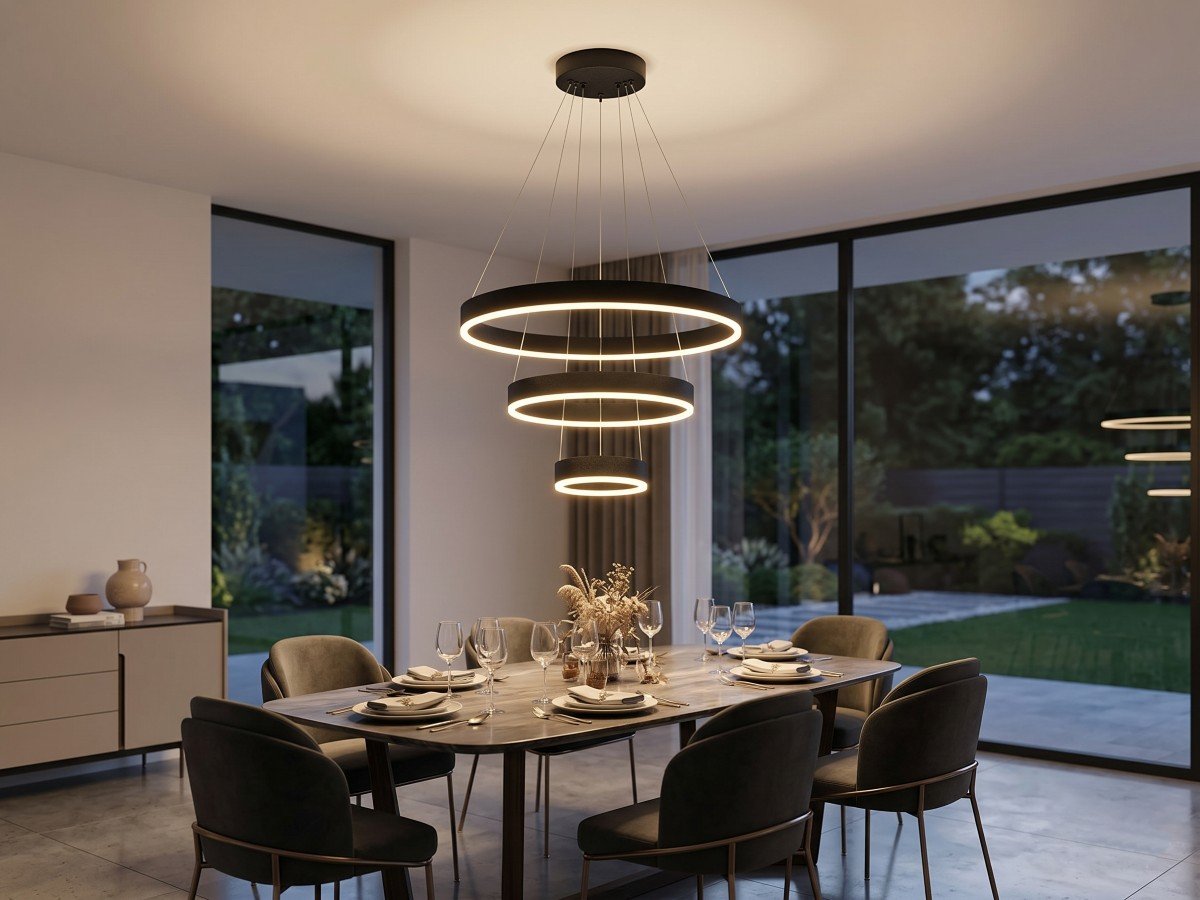 Duora Design Pendant Lamp Sand Black 20cm & 40cm & 60cm Trio Ring 60W LED CCT 3 Colors & 3 Step Dimming - Image 2