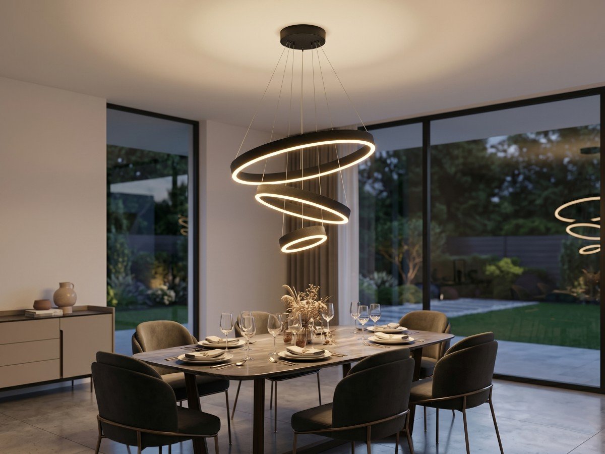 Duora Design Pendant Lamp Sand Black 20cm & 40cm & 60cm Trio Ring 60W LED CCT 3 Colors & 3 Step Dimming - Image 4