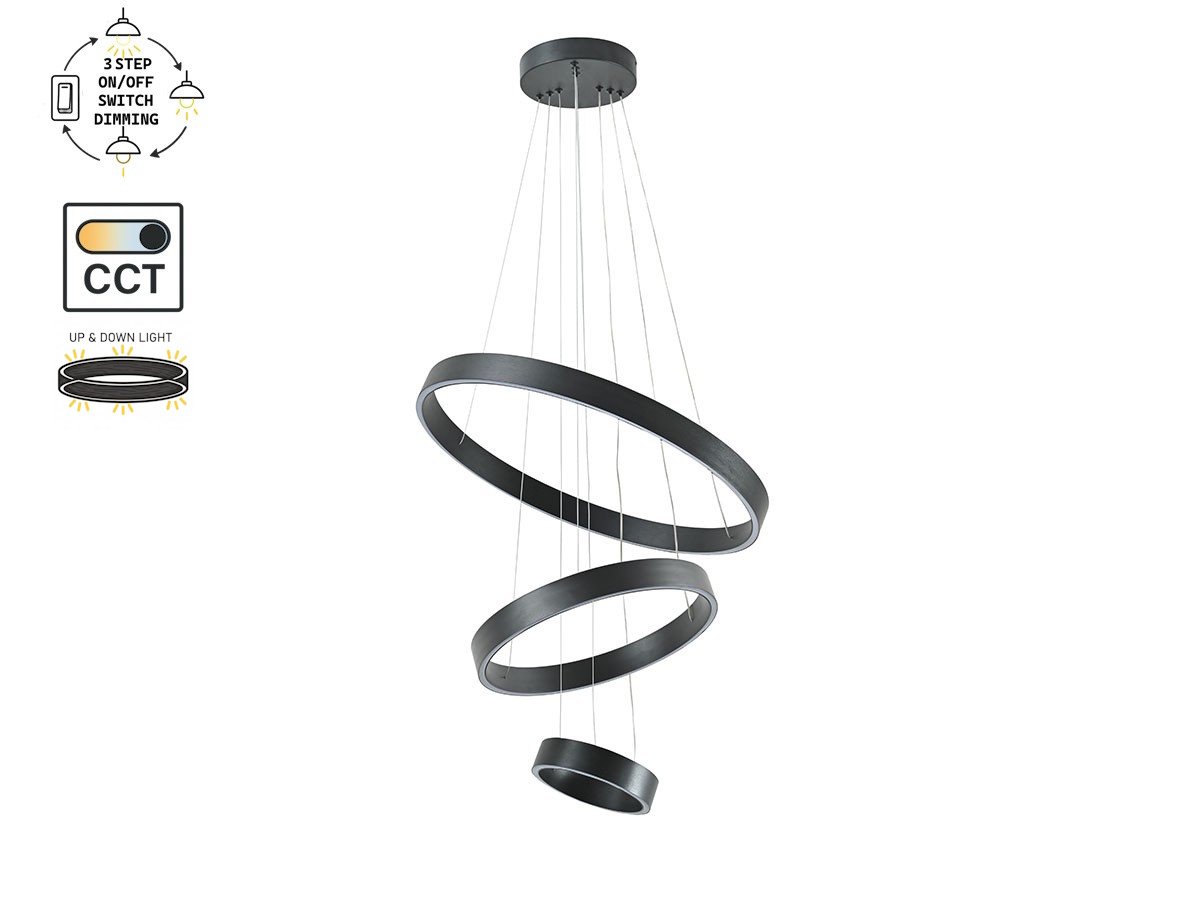 Duora Design Pendant Lamp Sand Black 20cm & 40cm & 60cm Trio Ring 60W LED CCT 3 Colors & 3 Step Dimming